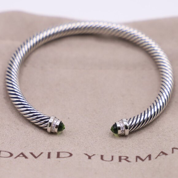 David Yurman Sterling Silver 5mm Cable Bracelet Peridot with Diamonds